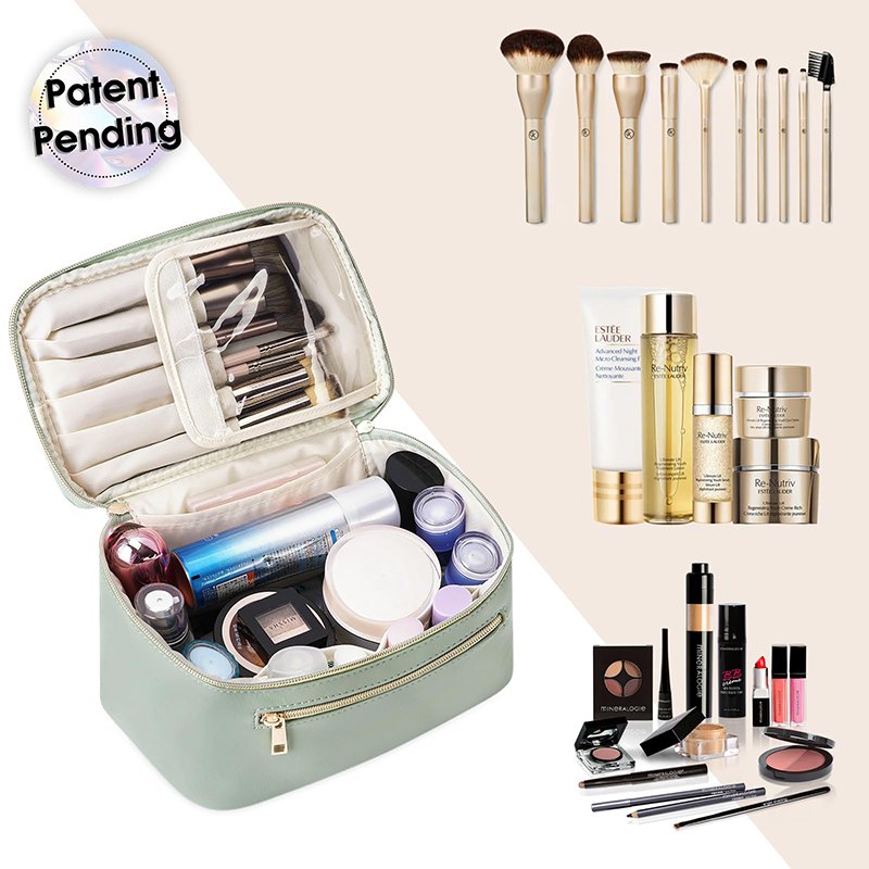Custom Large Capacity Water Resistant PU Leather Travel Makeup Bag Travel Make Up Organizer Cosmetic Brush Bags Case for Women