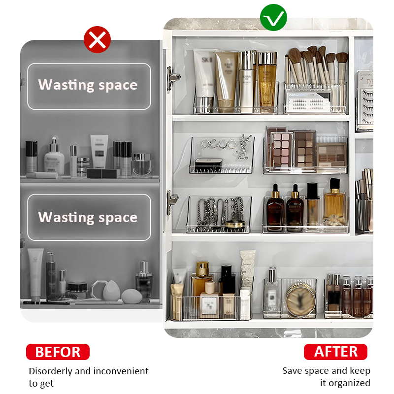 Hot sale transparent plastic cosmetic organiser wall-mounted transparent tiered angled rack makeup brush organiser