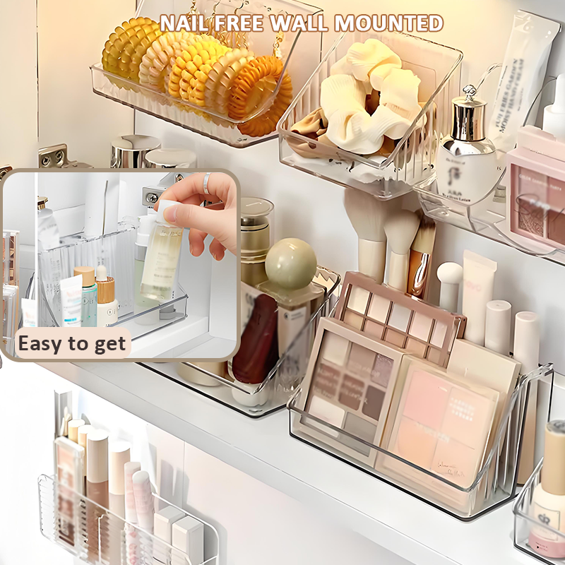 Hot sale transparent plastic cosmetic organiser wall-mounted transparent tiered angled rack makeup brush organiser