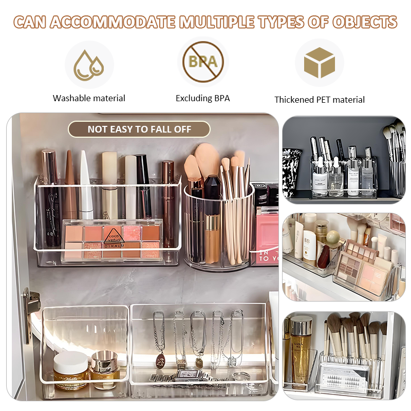 Hot sale transparent plastic cosmetic organiser wall-mounted transparent tiered angled rack makeup brush organiser