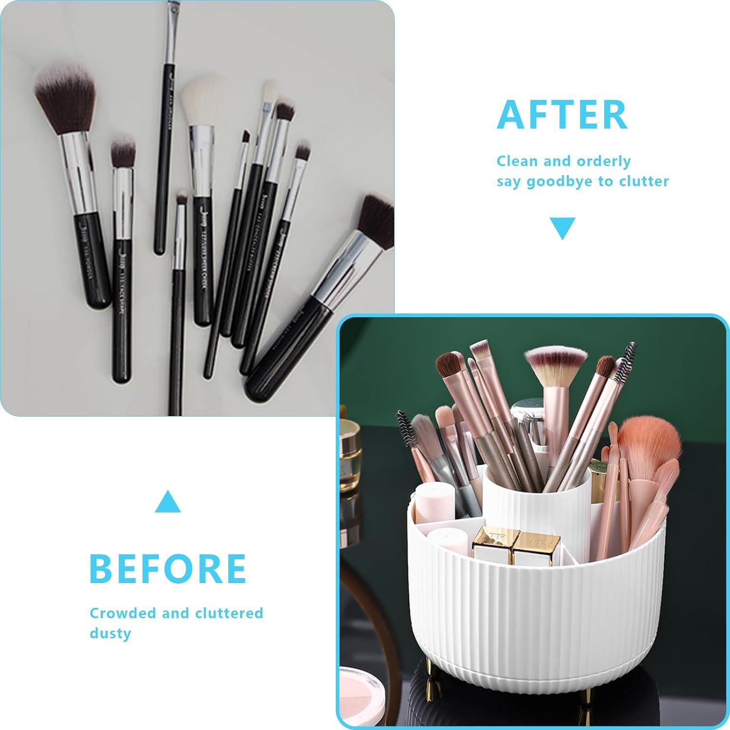 360 Degree Rotating Makeup Brush Organizer With 5 Compartments For Home Desktop Storage And Makeup Table Storage Rack (Green)