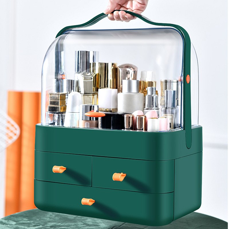 Portable Makeup Storage Box Countertop Organizer Fully Open Waterproof Cover makeup organizer