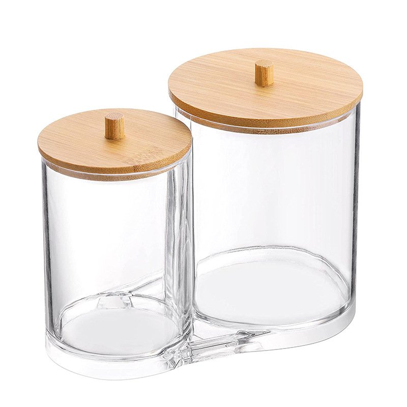 Bathroom Makeup Storage Jars Dispenser Organizers Containers for Cotton Pads with Bamboo Lid