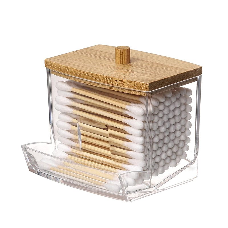 Bathroom Makeup Storage Jars Dispenser Organizers Containers for Cotton Pads with Bamboo Lid