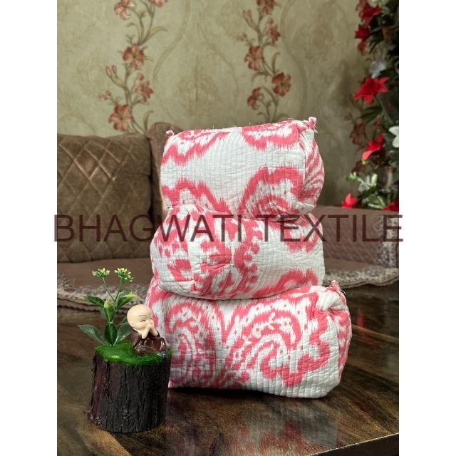 Wholesale Hand Block Printed Cotton Quilted Cosmetic Bag For Makeup Outing & Beach Use Colorful Pouch For Toiletry & Travel