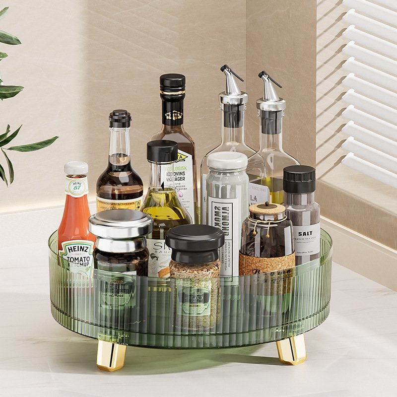 Multifunctional Rotating Tray Kitchen Spice Rack Plastic Turntable Lazy Susan Plastic Tray Rack with Plating Foot