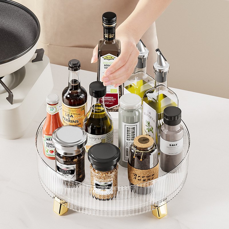 Multifunctional Rotating Tray Kitchen Spice Rack Plastic Turntable Lazy Susan Plastic Tray Rack with Plating Foot
