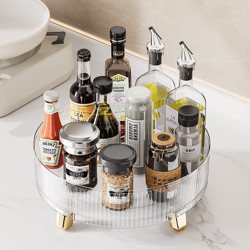 Multifunctional Rotating Tray Kitchen Spice Rack Plastic Turntable Lazy Susan Plastic Tray Rack with Plating Foot
