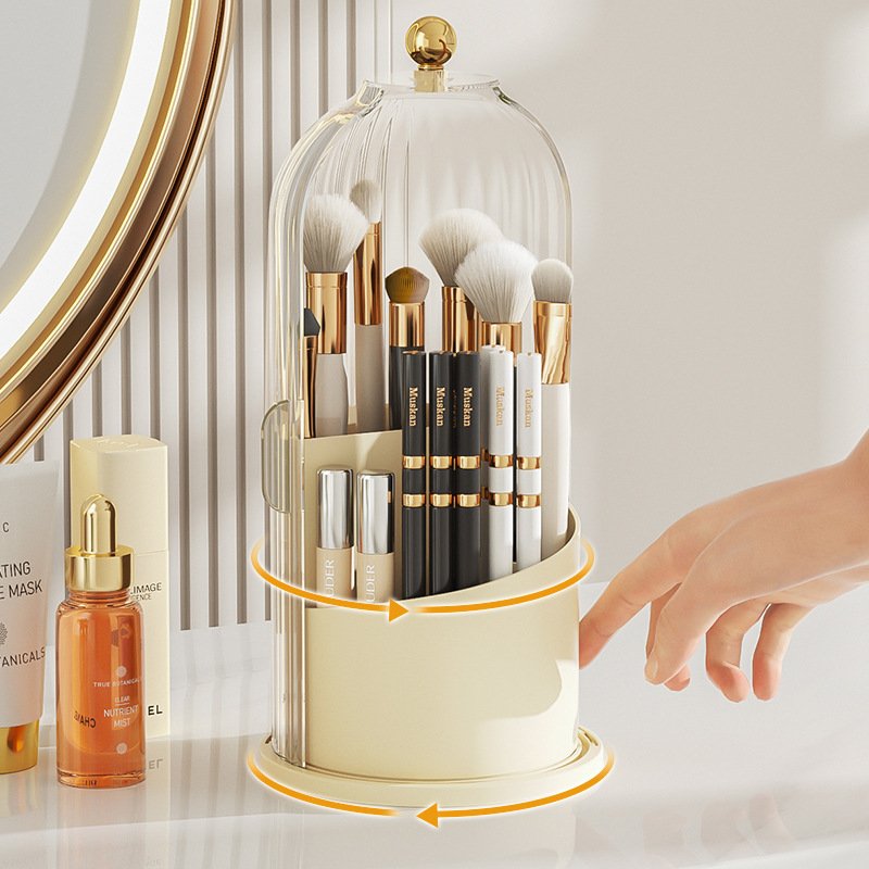 360 Rotating Makeup Brush Holder Organizer with Cover Cosmetic Make up Brush Storage Container for Vanity Bathroom Countertop