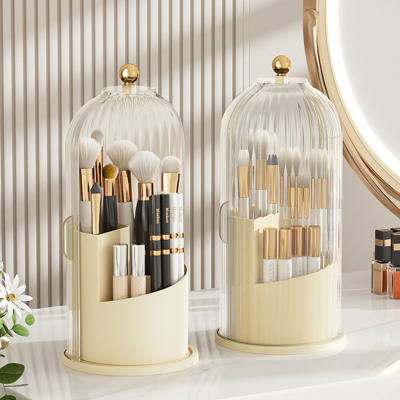 360 Rotating Makeup Brush Holder Organizer with Cover Cosmetic Make up Brush Storage Container for Vanity Bathroom Countertop