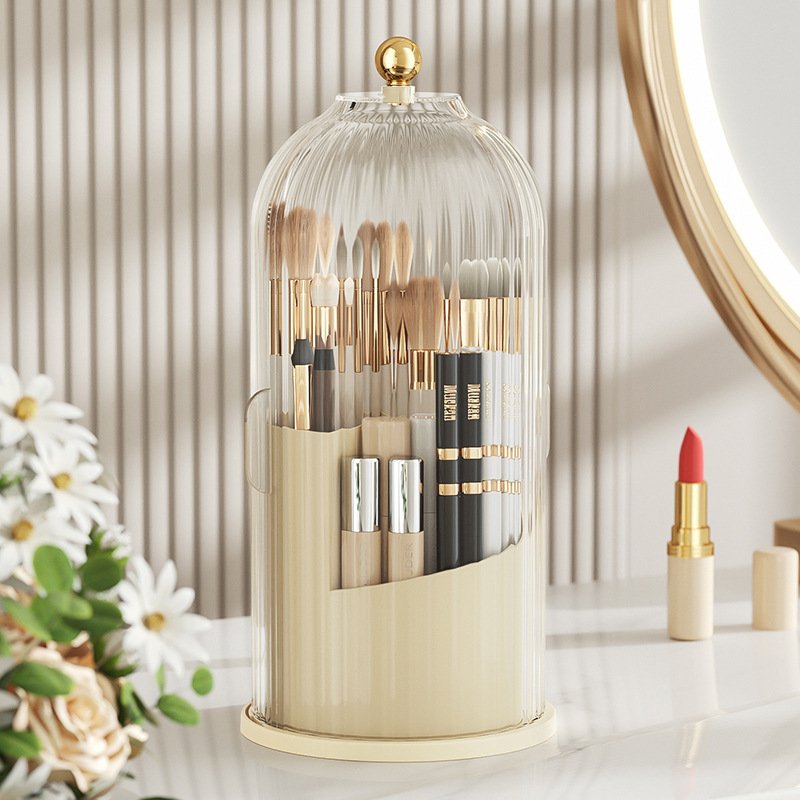 360 Rotating Makeup Brush Holder Organizer with Cover Cosmetic Make up Brush Storage Container for Vanity Bathroom Countertop