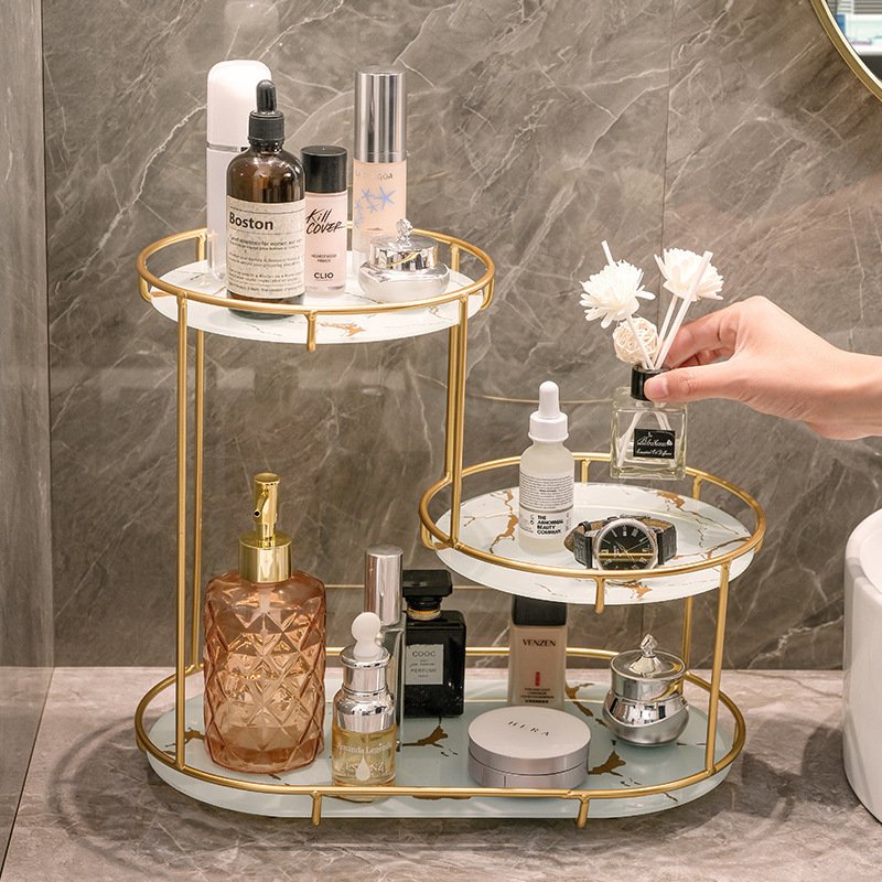 Customized Round Bins Glass Perfume Holder Dressing Table Cosmetic Product Bathroom Storage Rack Make Up Organizer for Ma