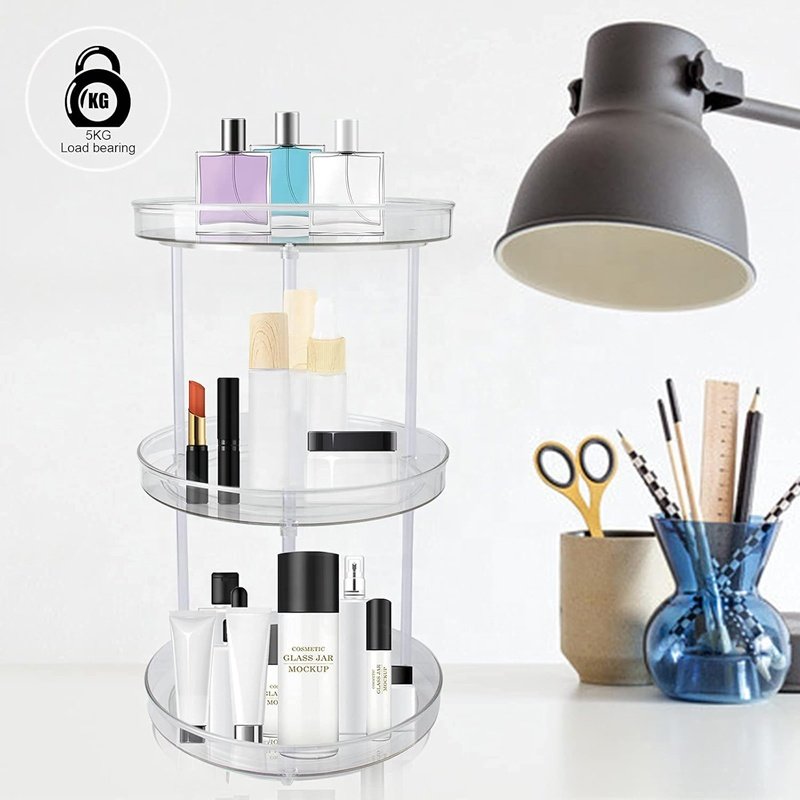 3 Tier Transparent Easy to Assemble Turntable Lazy Susan Cosmetic Makeup Organizers