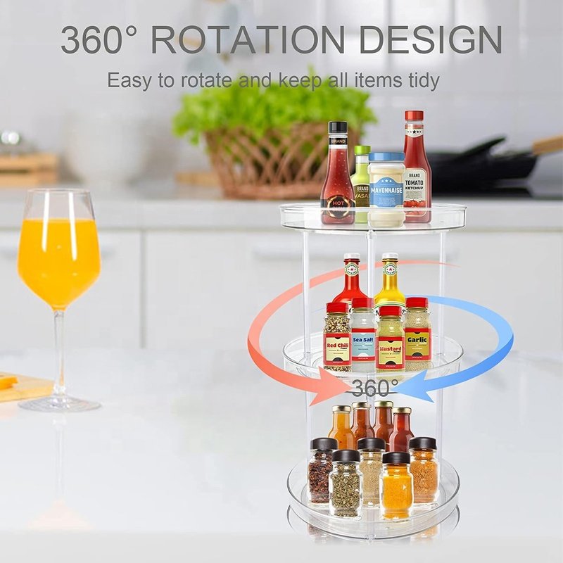 3 Tier Transparent Easy to Assemble Turntable Lazy Susan Cosmetic Makeup Organizers