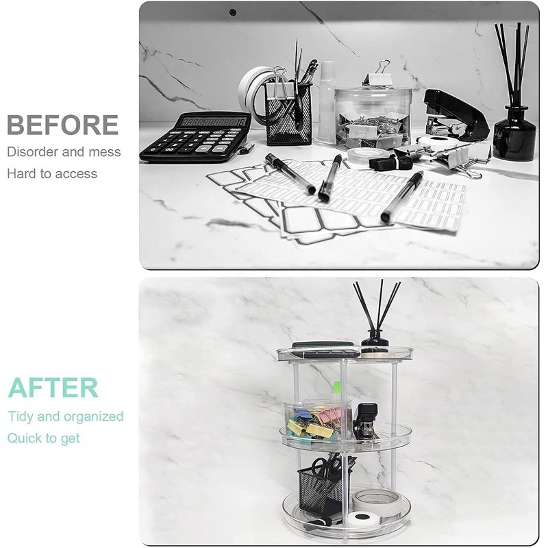 3 Tier Transparent Easy to Assemble Turntable Lazy Susan Cosmetic Makeup Organizers
