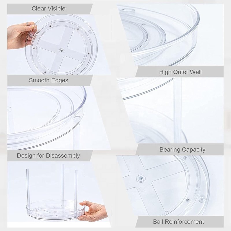 3 Tier Transparent Easy to Assemble Turntable Lazy Susan Cosmetic Makeup Organizers