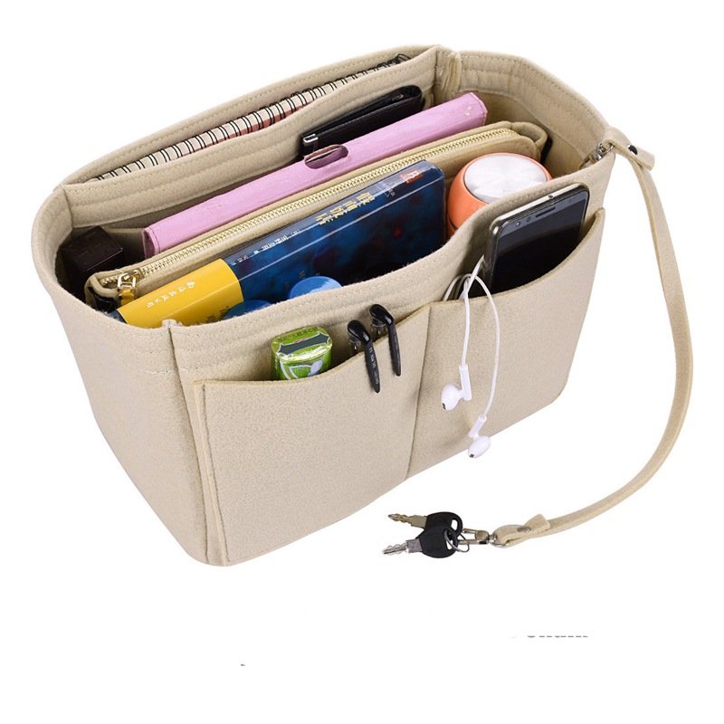 Felt Makeup Bag Tote Travel Toiletry Bag Fabric Organizer Pouch Beige purse organizer