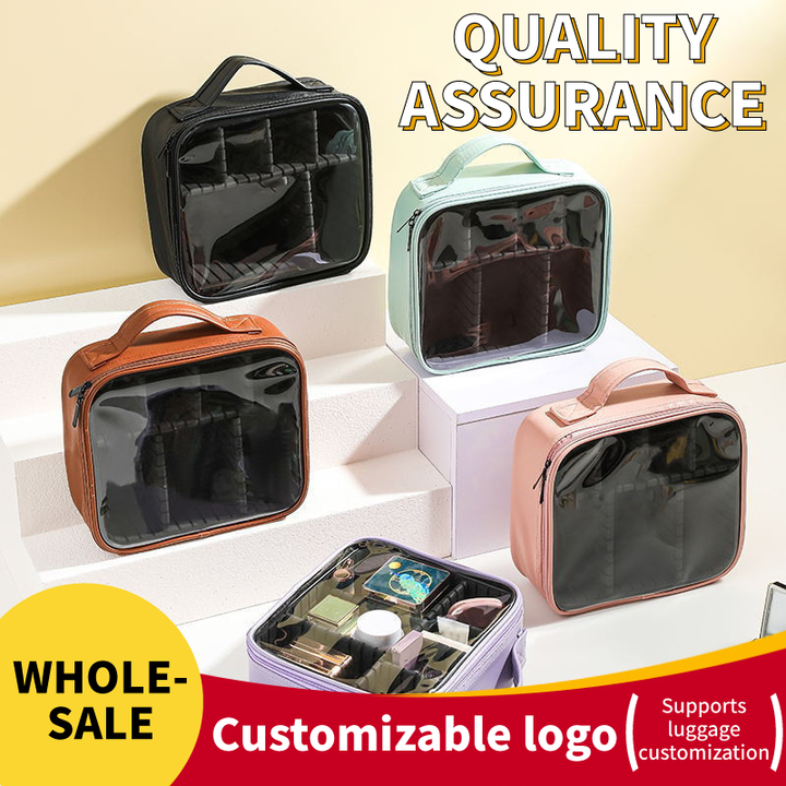 Clear Windows PU Leather Waterproof Toiletry Bag Portable Makeup Bag Organize Storage Box Cosmetic Bag for Women