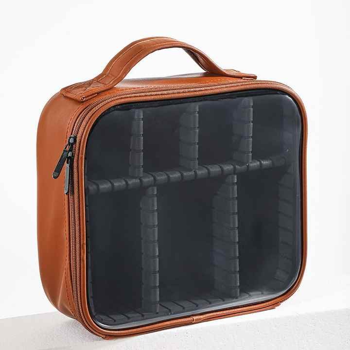 Clear Windows PU Leather Waterproof Toiletry Bag Portable Makeup Bag Organize Storage Box Cosmetic Bag for Women