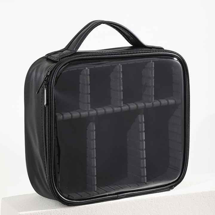 Clear Windows PU Leather Waterproof Toiletry Bag Portable Makeup Bag Organize Storage Box Cosmetic Bag for Women