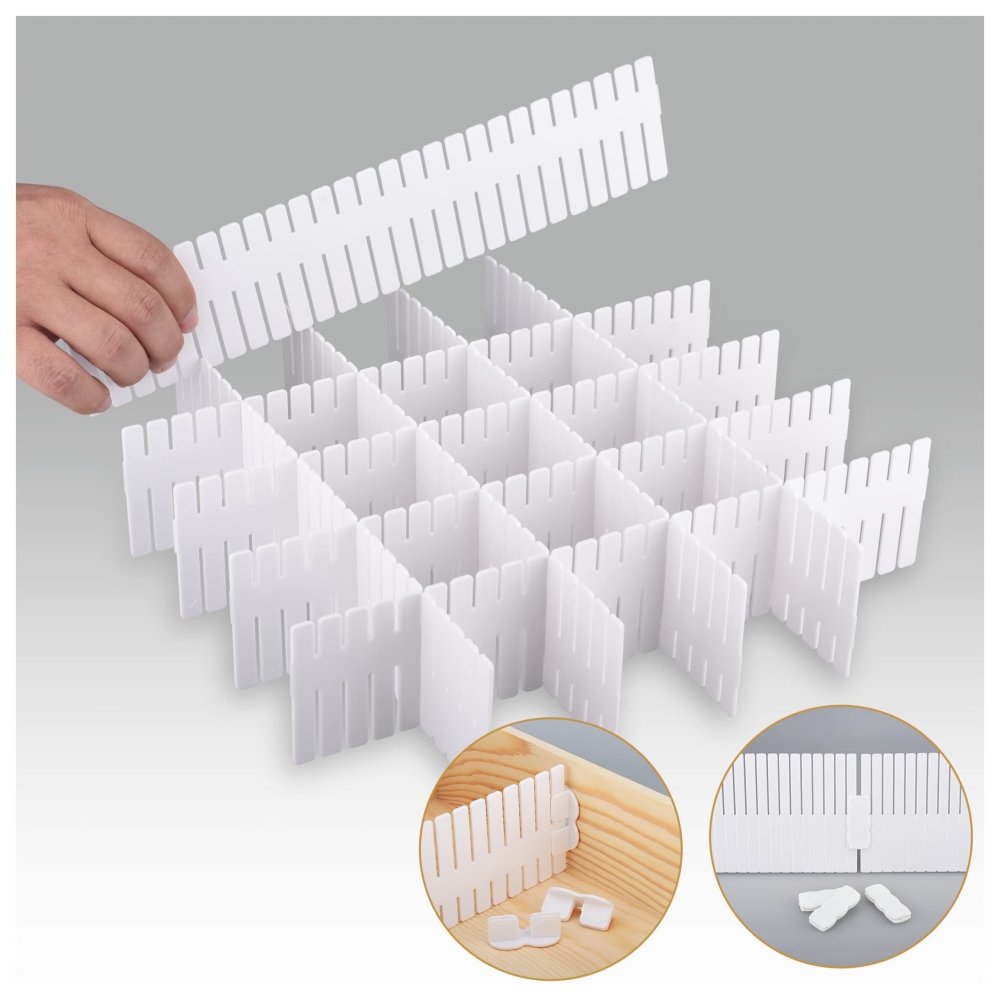 Kitchen Drawer Organizers and Storage Plastic Grid Drawer Dividers Adjustable Sock Underwear