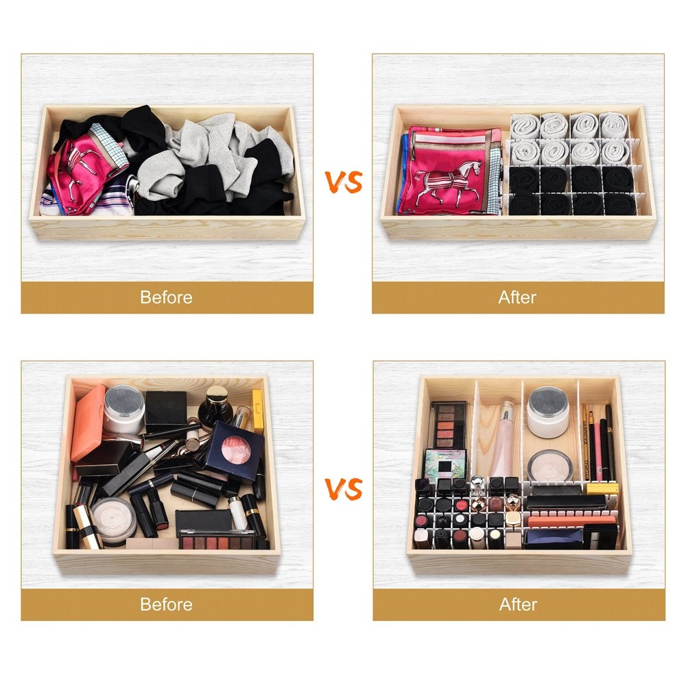Kitchen Drawer Organizers and Storage Plastic Grid Drawer Dividers Adjustable Sock Underwear