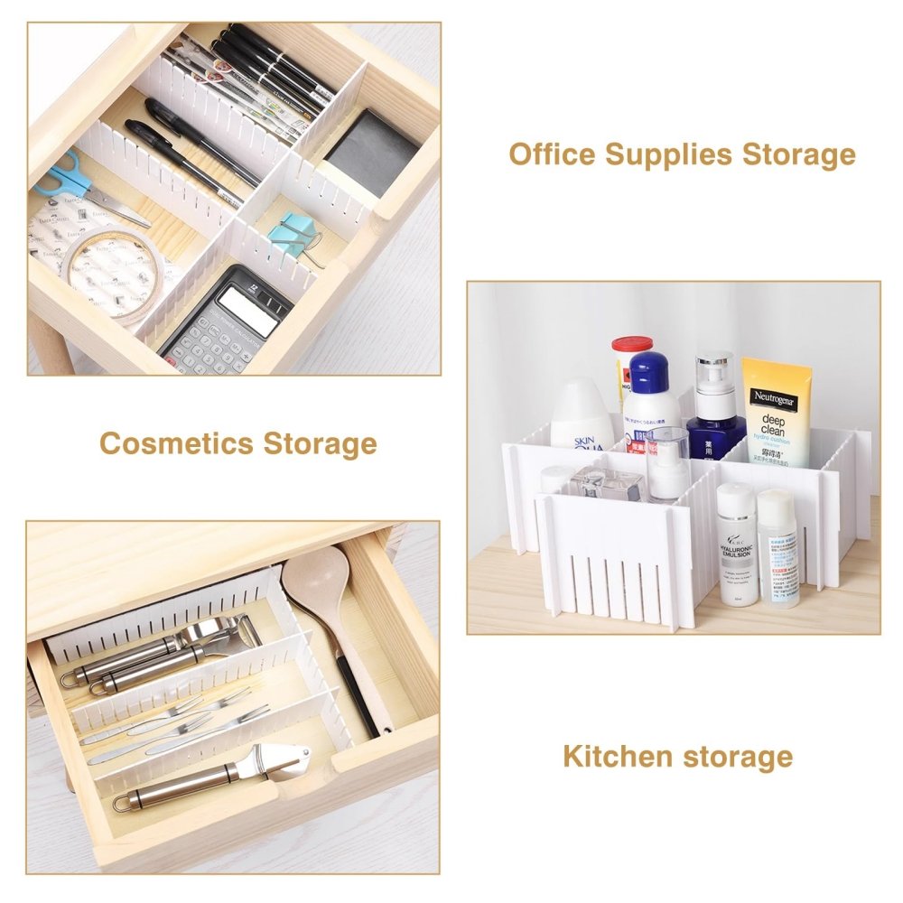 Kitchen Drawer Organizers and Storage Plastic Grid Drawer Dividers Adjustable Sock Underwear