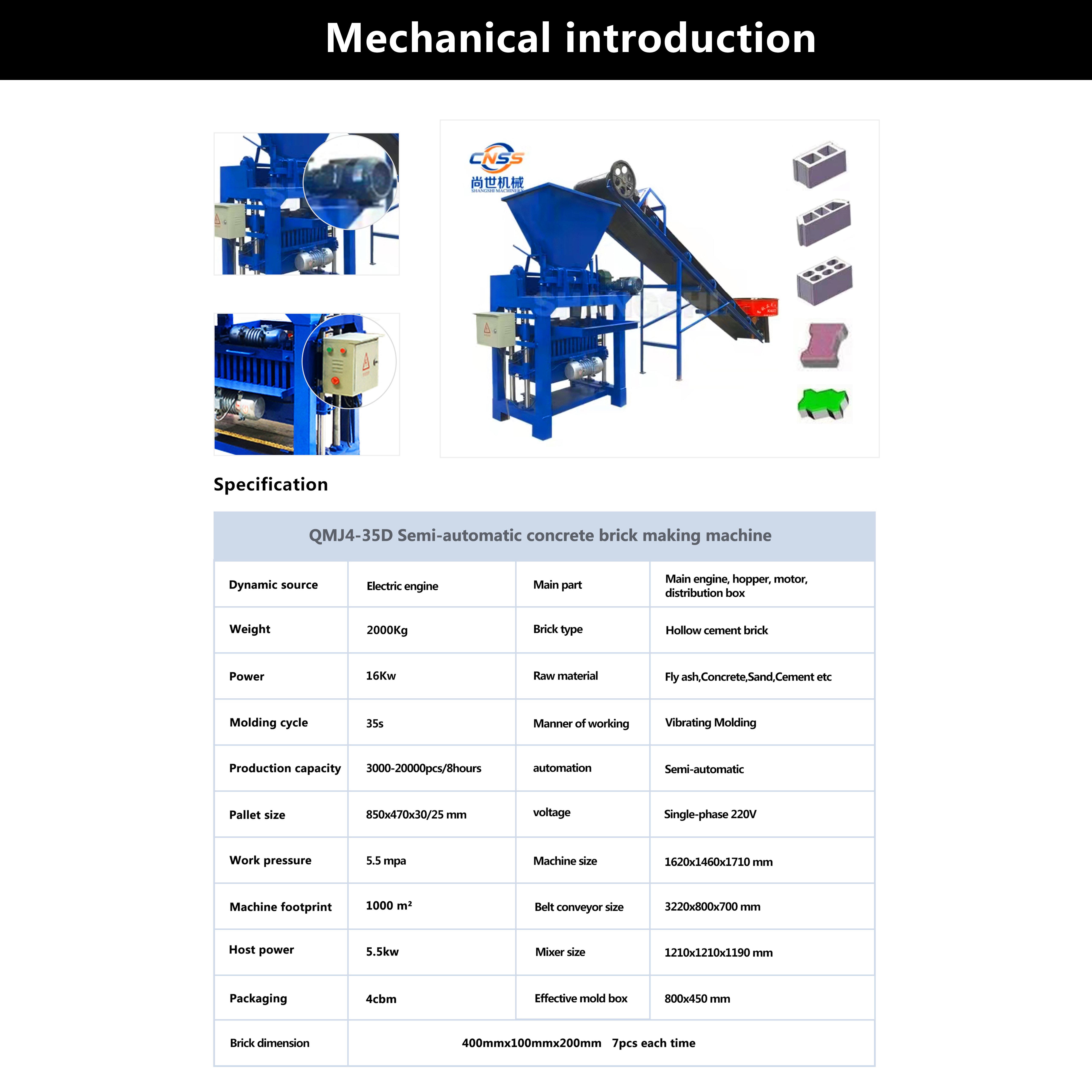 concrete hollow block production line semi-automatic brick making machinery