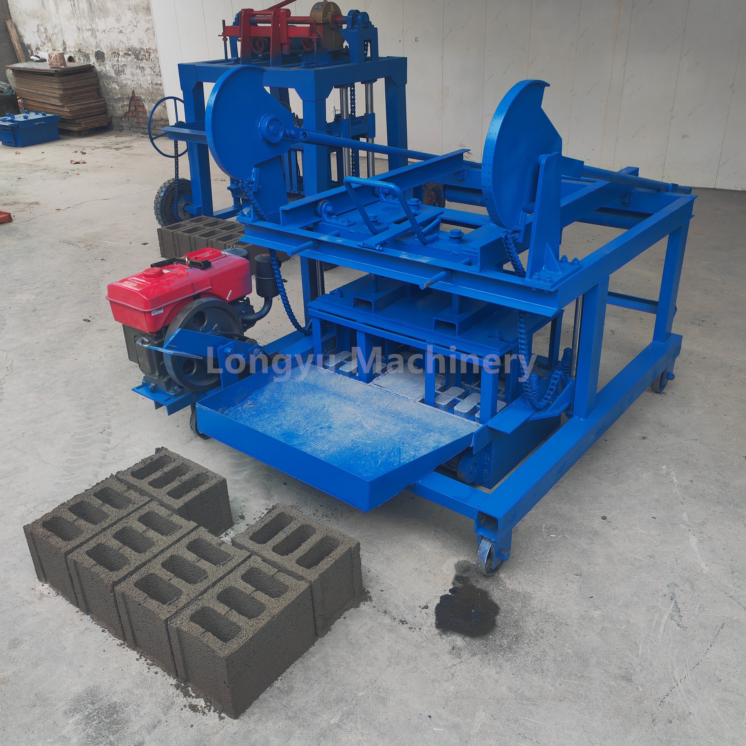 LongYu Manual Mobile Diesel Engine Hollow Block Brick Making Machine