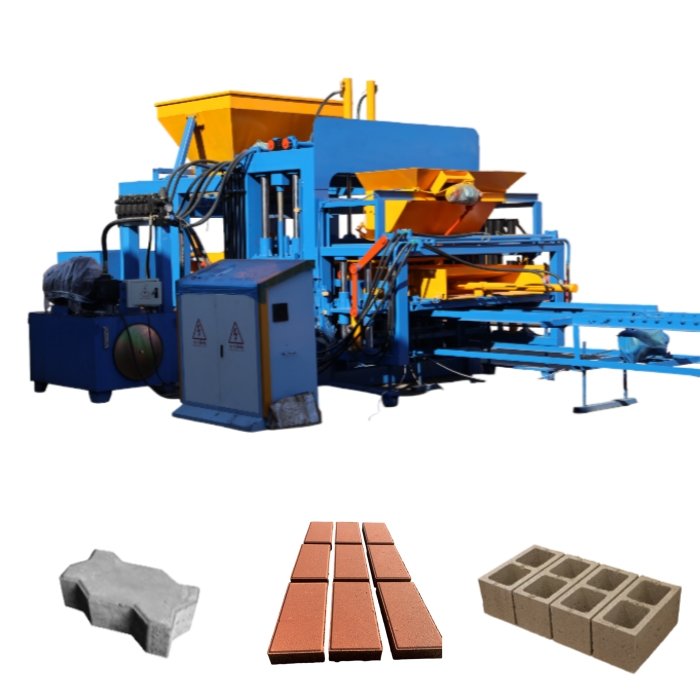 QT12-15 paving cement paving stone cinder bricks making machine with js500 concrete mixer construction block machinery