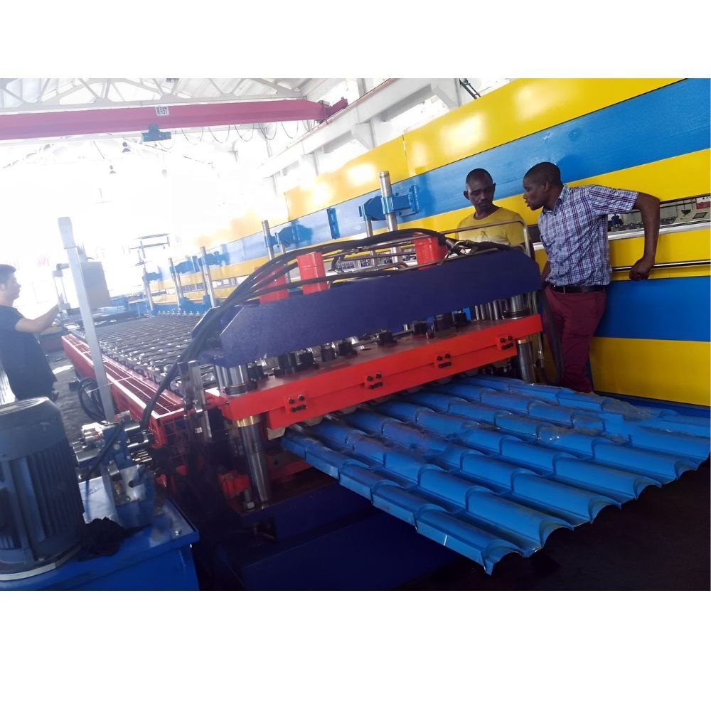 0.3mm-0.8mm Thickness Colonial Ruukki Glazed Tile Making Machine Metal Iron Sheet Roof Tile Roll Forming Machine