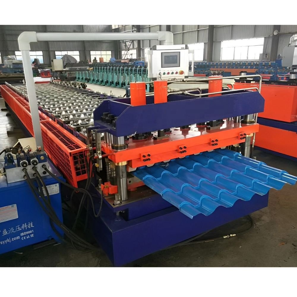 0.3mm-0.8mm Thickness Colonial Ruukki Glazed Tile Making Machine Metal Iron Sheet Roof Tile Roll Forming Machine