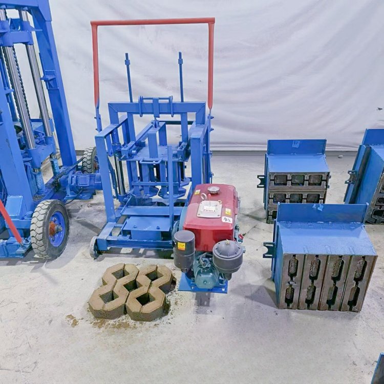 Mobile diesel engine laying egg concrete hollow block manufacturing solid mobile brick making machine