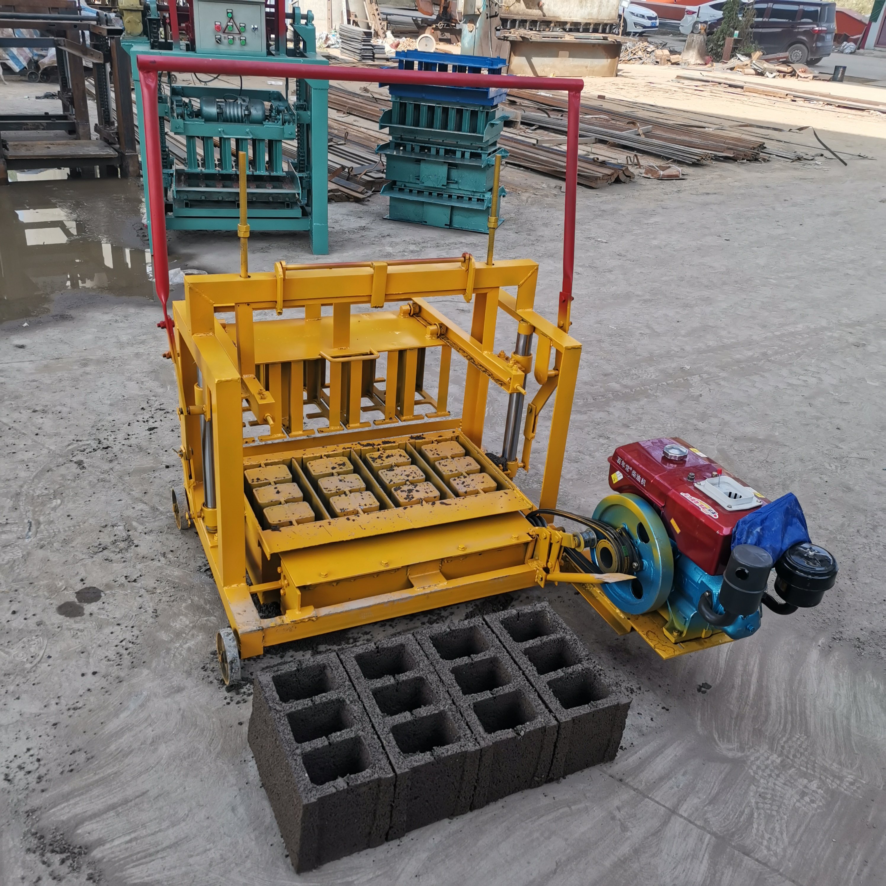 Best Selling Nigeria KM2-45 Mobile Diesel Powered Concrete Block Machine Producing Spanish Paving Block Bricks Pakistan Products
