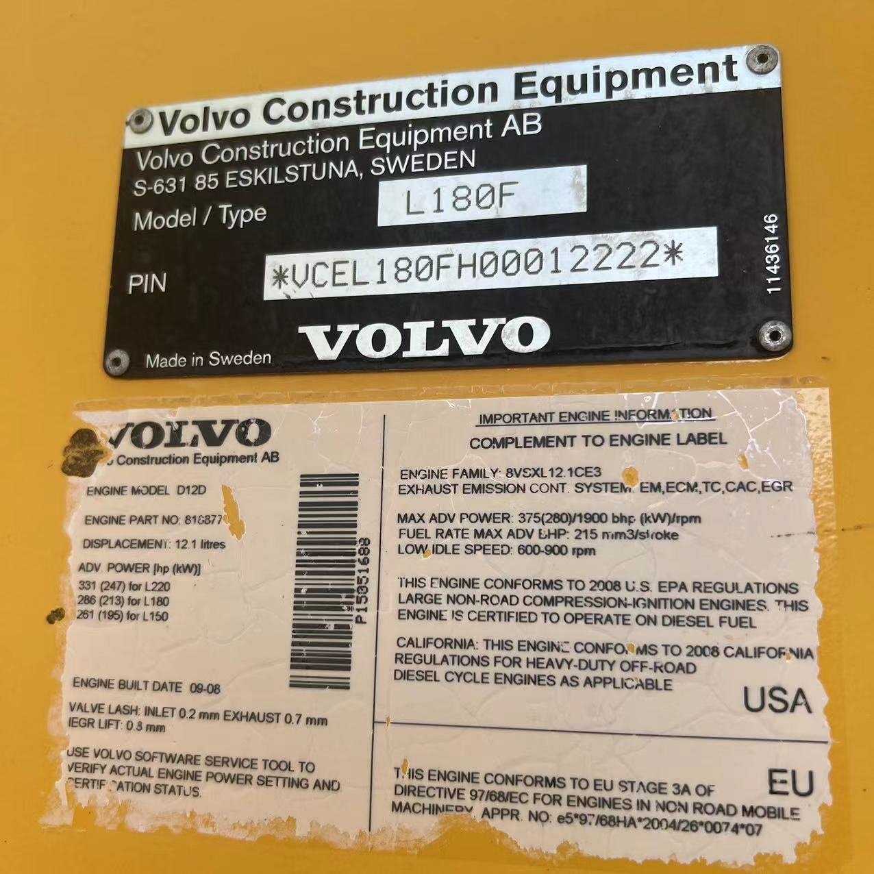 sweden volvo l180f front loader 6ton loader