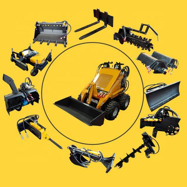 Factory price small crawler mini skid steer loader with stand on walk behind attachments log splitter pallet fork stump grinder