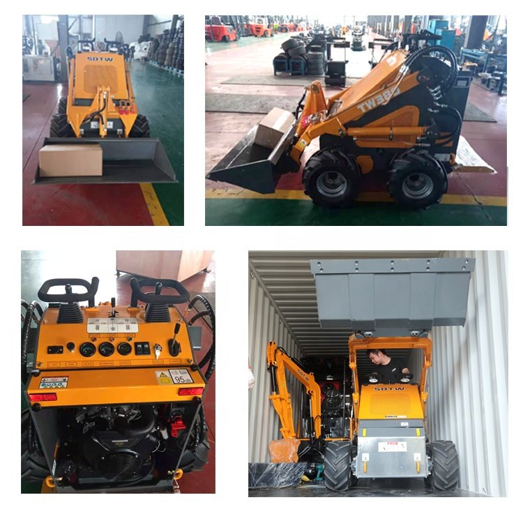 Factory price small crawler mini skid steer loader with stand on walk behind attachments log splitter pallet fork stump grinder