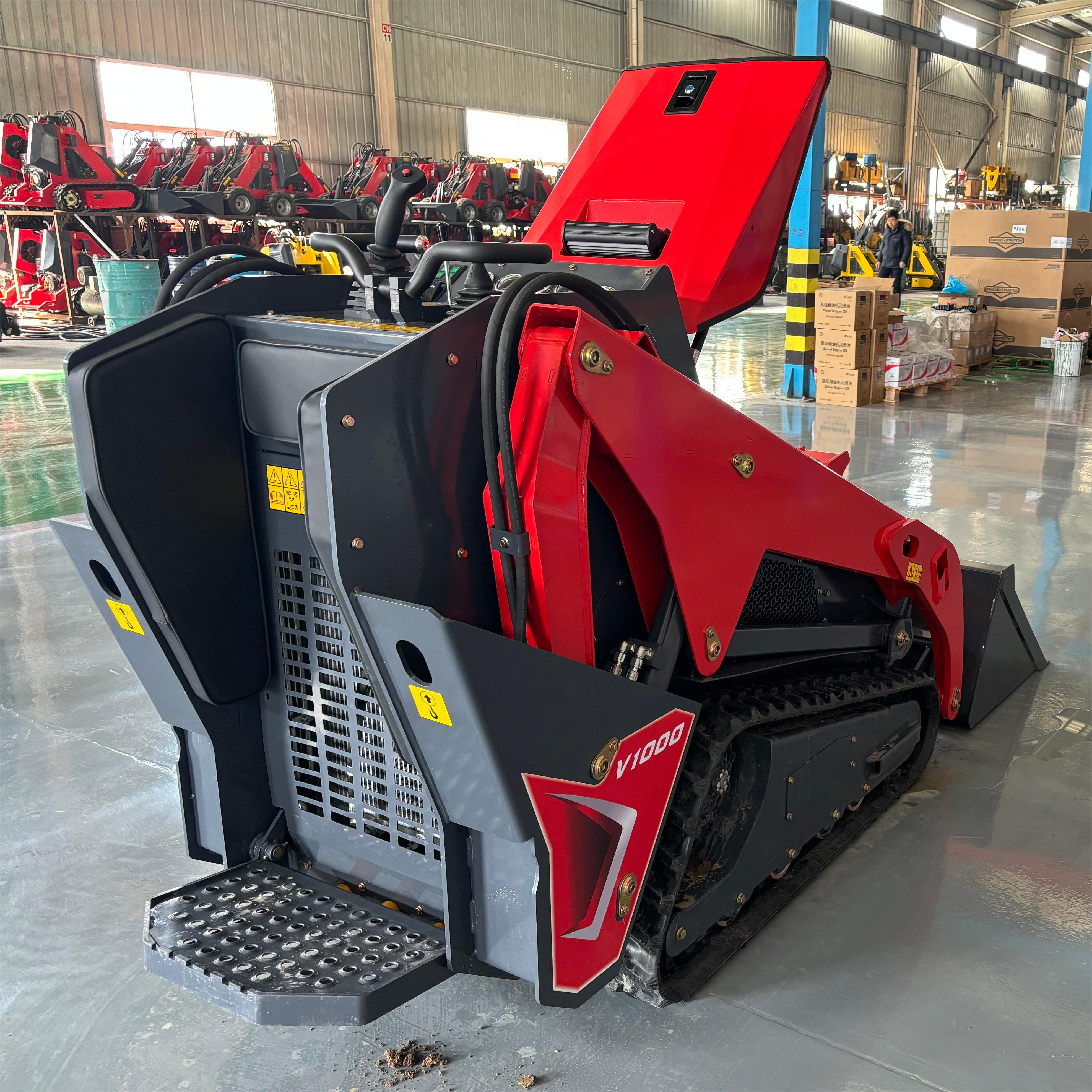 Chinese V1000 mini skid steer 25HP Kubota diesel engine walk behind skid steer with track used for brush cutter forest mulcher