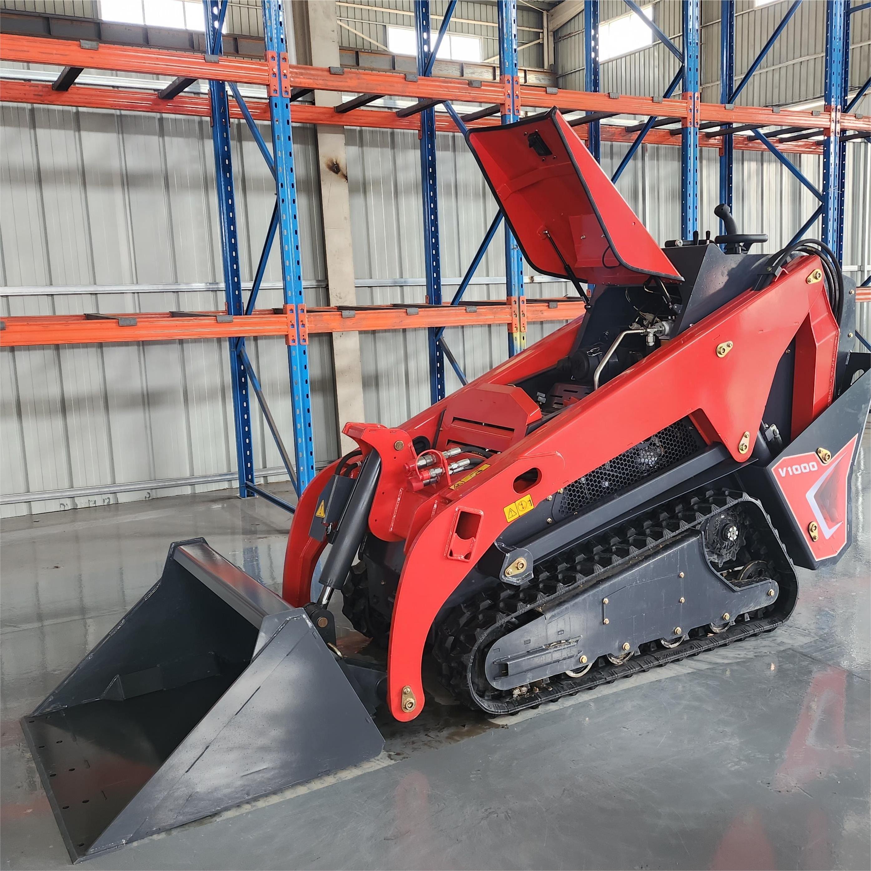 Chinese V1000 mini skid steer 25HP Kubota diesel engine walk behind skid steer with track used for brush cutter forest mulcher