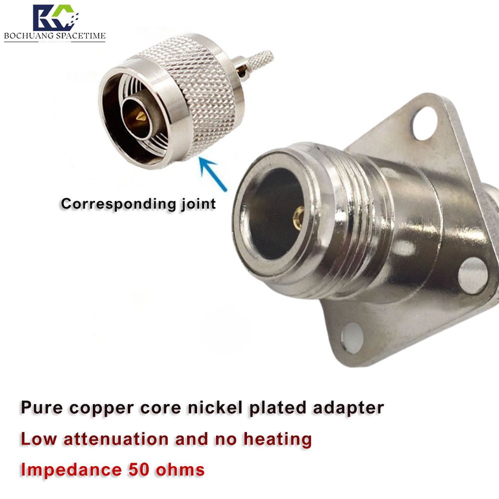 RF coaxial connector N (female) to N (female) flange plate square 50 Ohms RF connector
