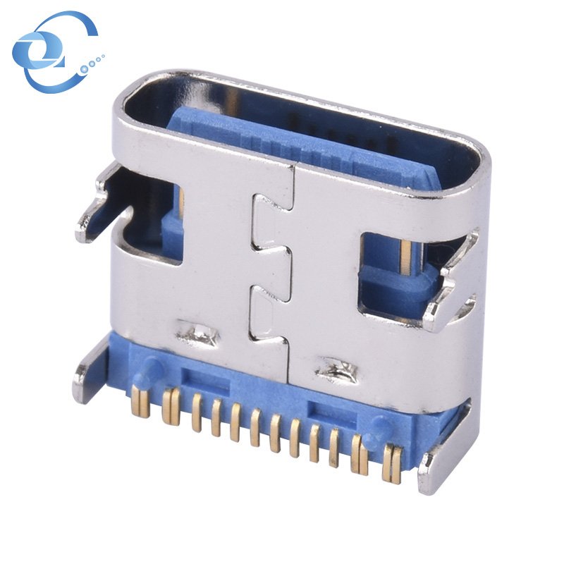 Type-c 16Pin Blue Rubber Core Three Molding Usb Type C Connector