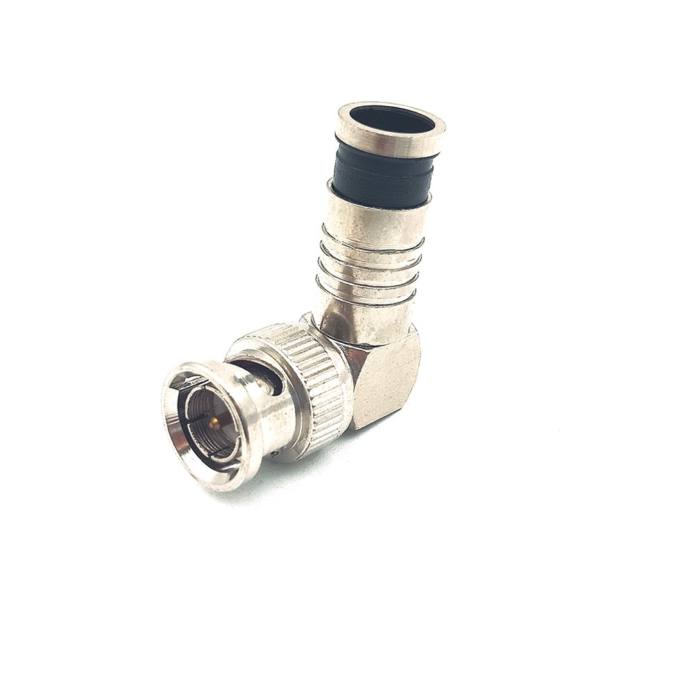 Nickel Plated Right Angle BNC Male Compression Plug Connector for Coaxial RG59 RG6 Cable