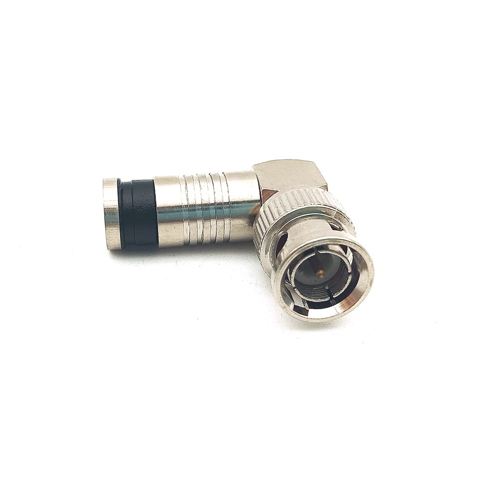 Nickel Plated Right Angle BNC Male Compression Plug Connector for Coaxial RG59 RG6 Cable