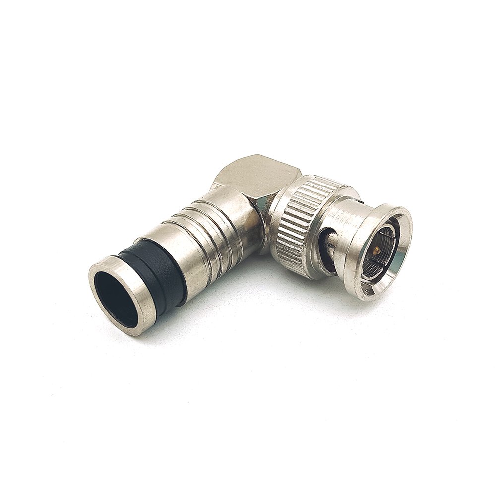 Nickel Plated Right Angle BNC Male Compression Plug Connector for Coaxial RG59 RG6 Cable