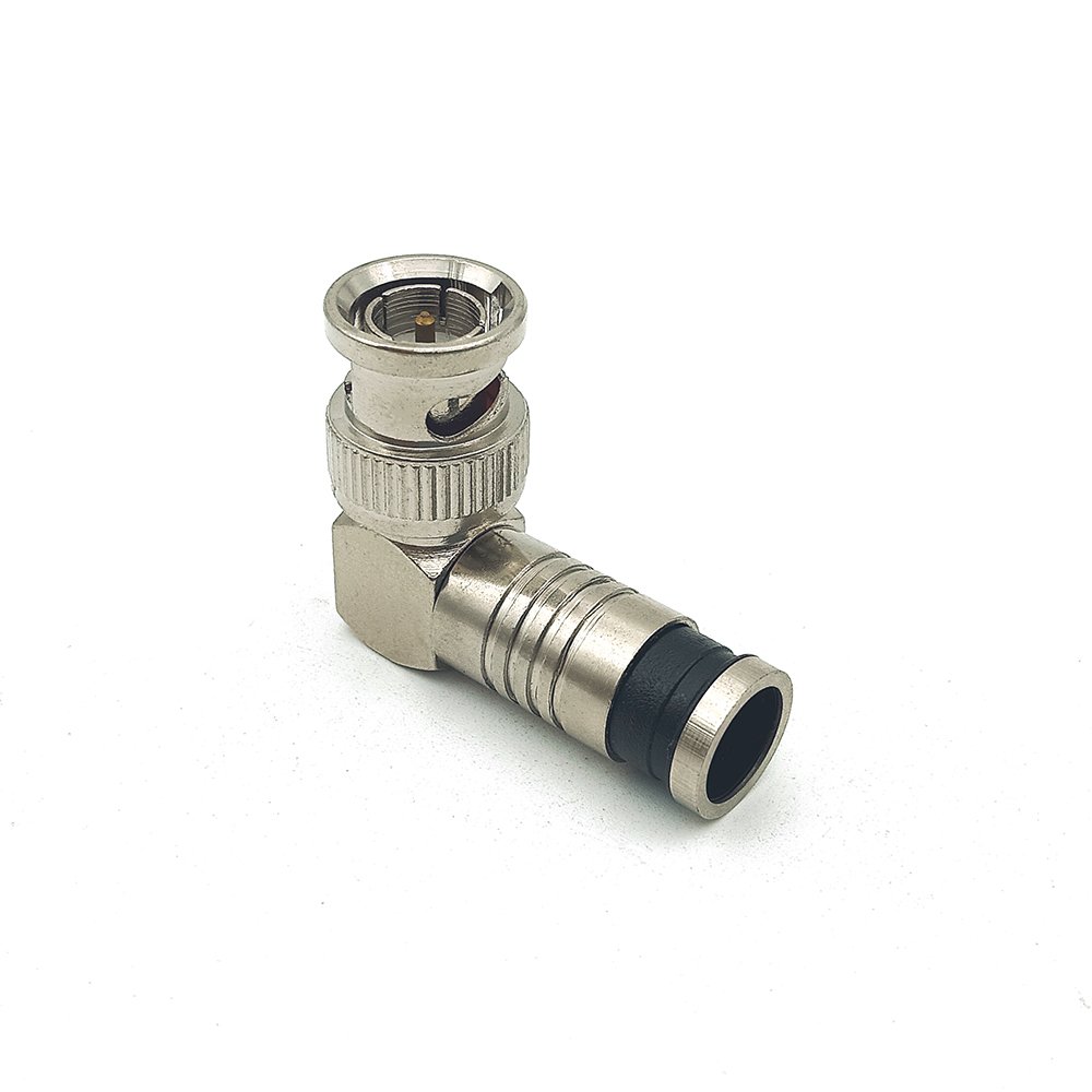 Nickel Plated Right Angle BNC Male Compression Plug Connector for Coaxial RG59 RG6 Cable