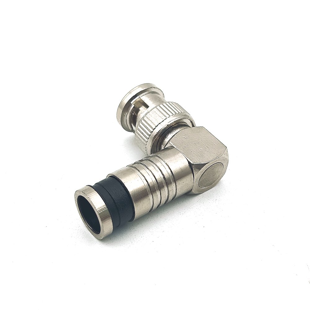 Nickel Plated Right Angle BNC Male Compression Plug Connector for Coaxial RG59 RG6 Cable