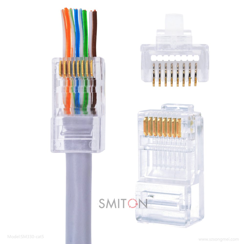 8P8C 3U 10U 30U End Pass Through Rj45 Crimp Tool Pass Through Cat5E Cat6 Connector RJ45