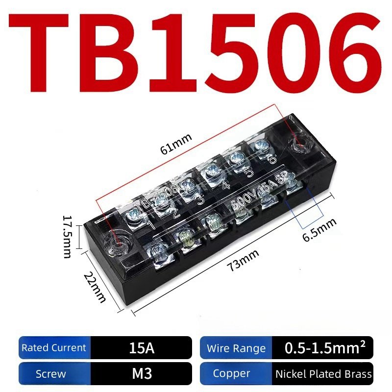 TB Series Fixed Terminal Blocks TB1506 Copper Wire Connectors Electric Screw Connector