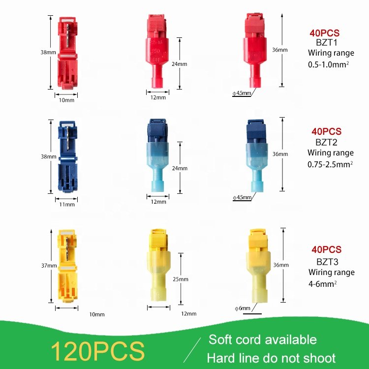 120pcs Quick Splice Wire Terminals T-Tap Kit Male Spade Wire Connectors quick splice cable connectors