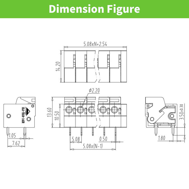 Spring terminal blocks push in electrical connector fixed for pcb 5.08mm ptich